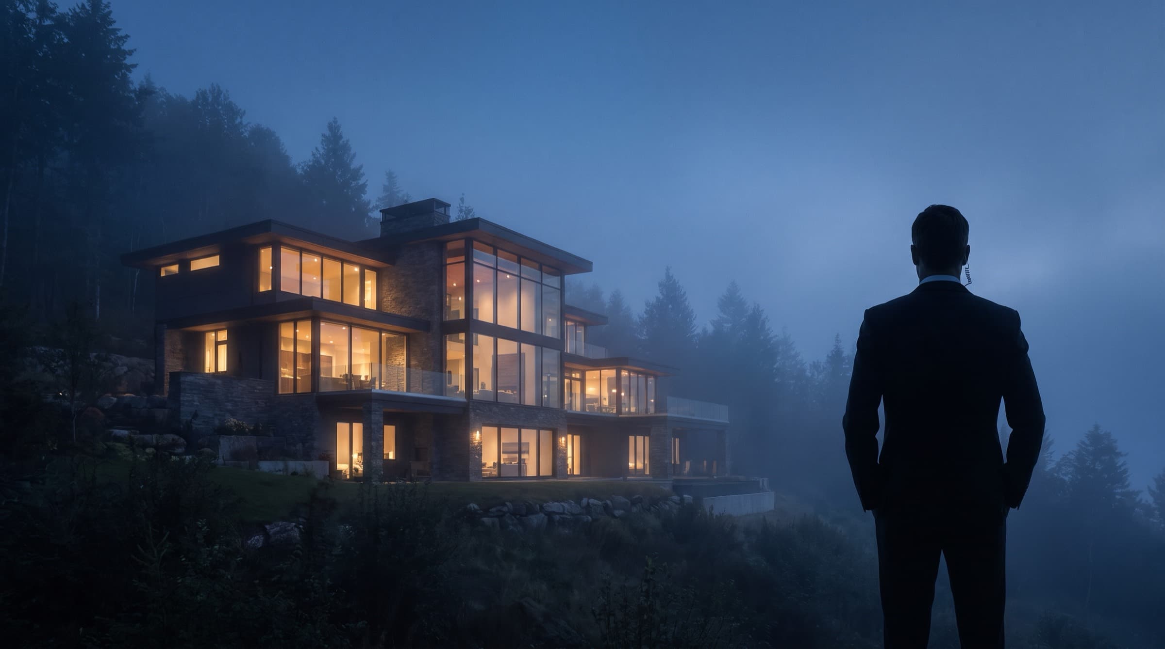 Professional security officer monitoring an estate at dusk